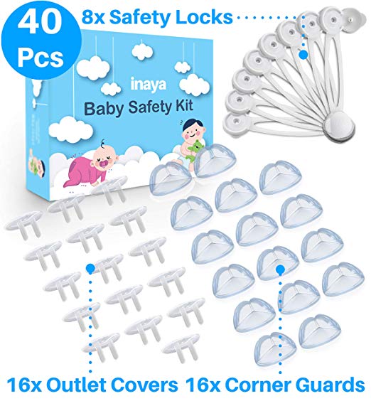 Complete Baby Proofing Kit - 8 Safety Locks, 16 Corner Guards, 16 Outlet Covers